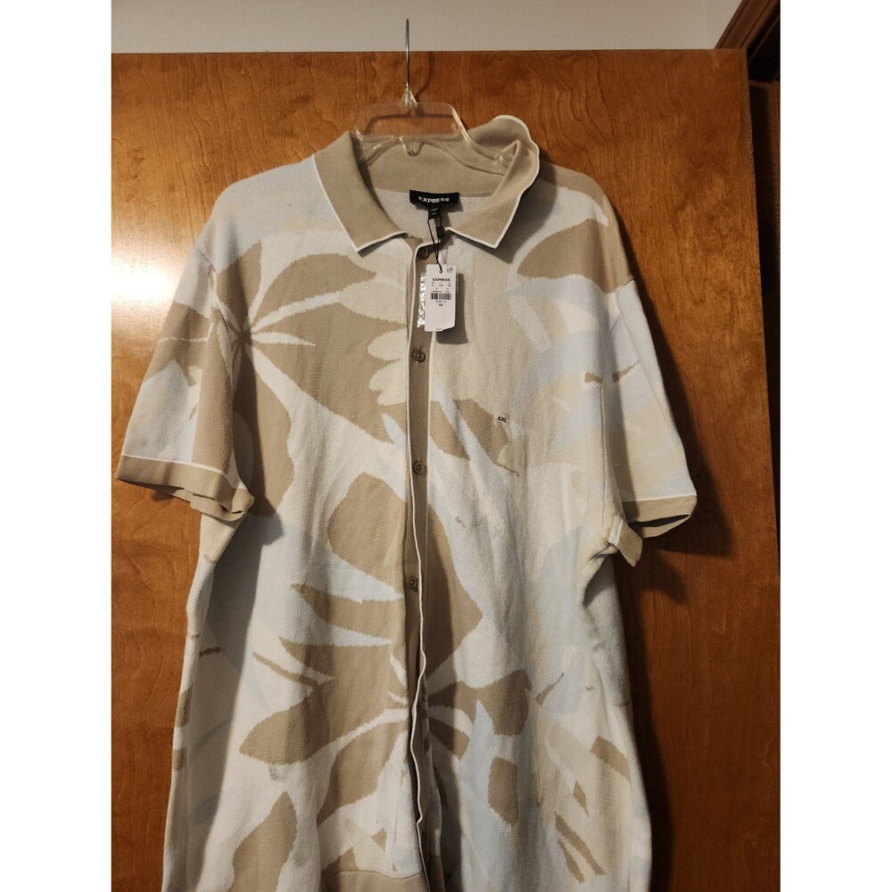 Express Tropical Floral Cotton-Blend Short Sleeve Sweater Polo Neutral Men's - Picture 2 of 5